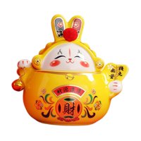 Bothyi - Conejo Chino Estatua De Conejito Caja De Ahorro De Dinero De Cerámica Aspecto Encantador Y Divertido Amarillo