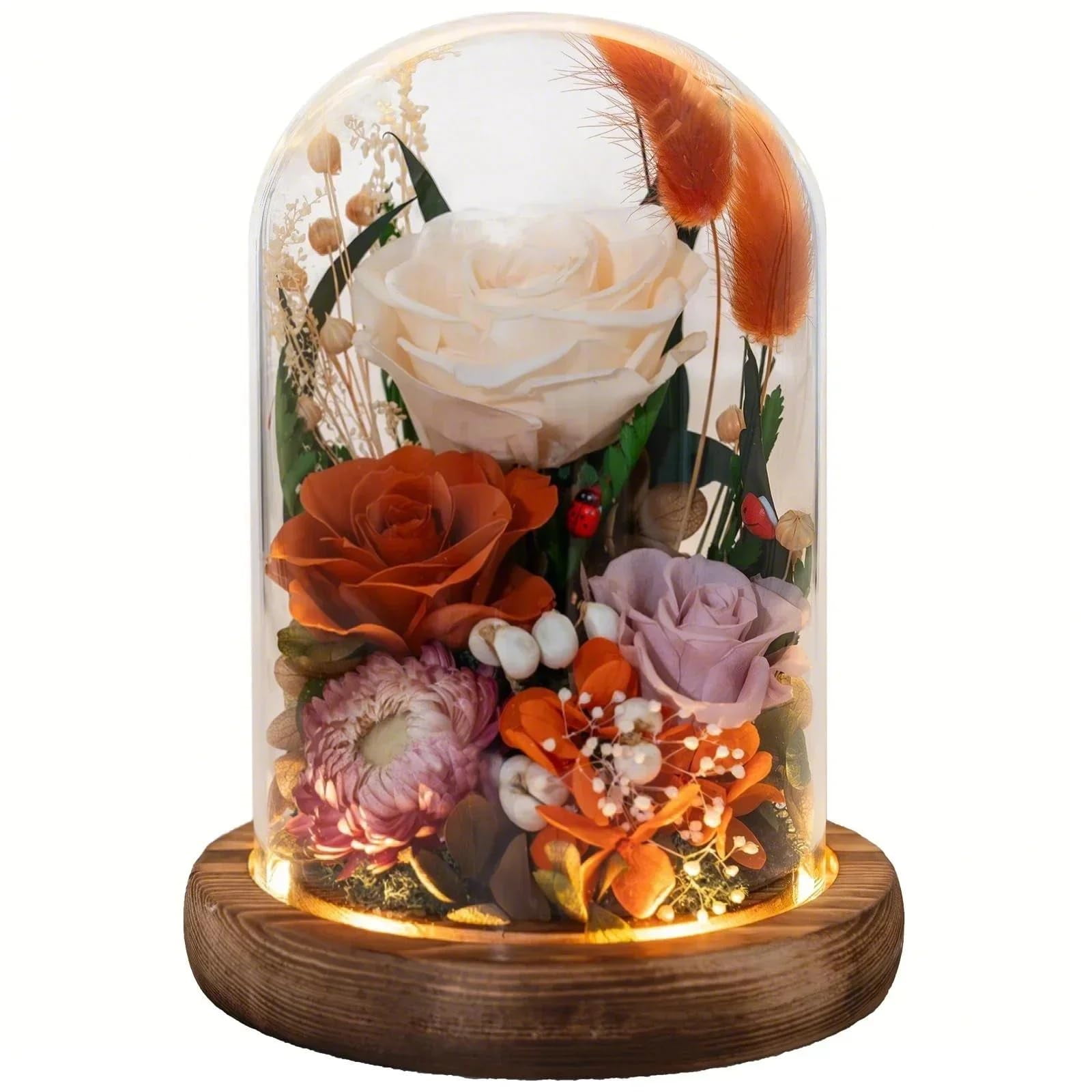 Rosa Naranja Eterna Preservada En Cúpula De Cristal Huachiplus