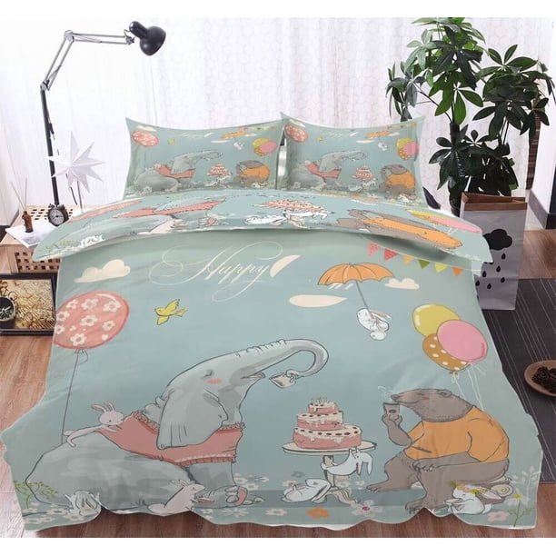 Bear Birthday Cake Duvet Quilt Covers Pillow Case Bedding Sets3-Piece Bedding Set (1 Duvet Cover + 2 Pillow Shams)