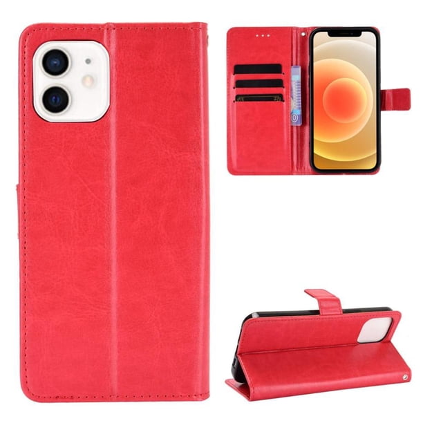 Funda tipo libro para iPhone 12 Mini, cartera todo‑en‑uno, funda multifuncional con tarjetero y correa de muñeca desmontable