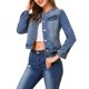 thumbnail image 5 of Chaqueta de Mezclilla Recortada de Manga Larga sin Cuello con Botones para Mujer INSPIRE CHIC Azul M, 5 of 6