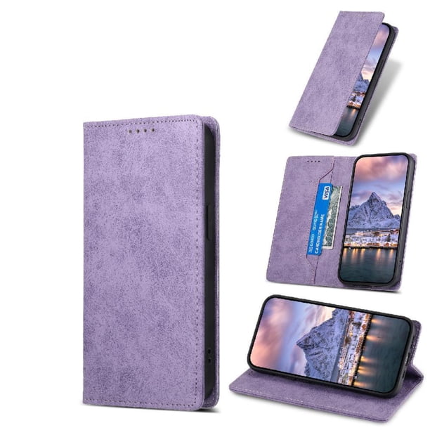 Funda tipo cartera con bloqueo RFID para Xiaomi Redmi A5 4G Con tapa abatible, portatarjetas, cierre magnético, TPU y soporte Morado