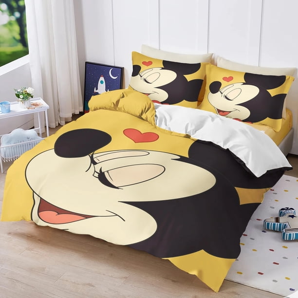 Duvet cover cute Mickey Mouse Pooh duvet cover pillowcase bedding, room décor large king size 2/3 piece set Bed Sheets