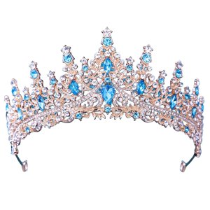 Magideal - Coronas De Boda De Diamantes De Imitación, Corona De Princesa, Accesorios Para El Cabello, Diadema Para La Cabeza, Corona Nupcial, Tiara De Cumpleaños Azul Oscuro