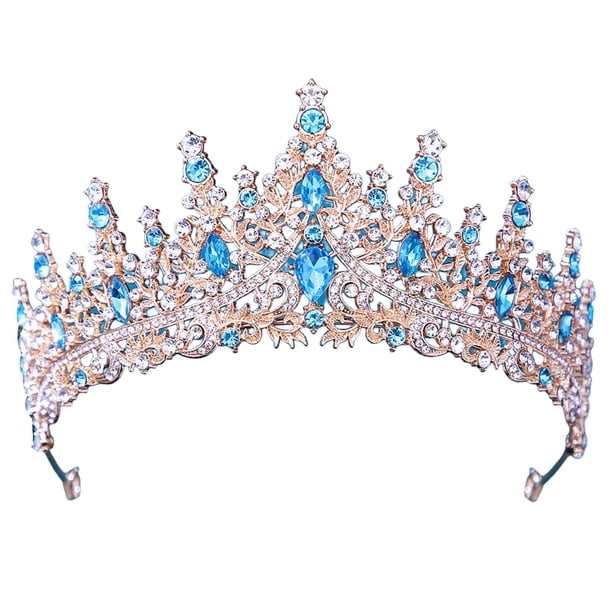 Coronas de boda de diamantes de imitación, corona de princesa, accesorios para el cabello, diadema para la cabeza, corona nupcial, tiara de cumpleaños Azul oscuro