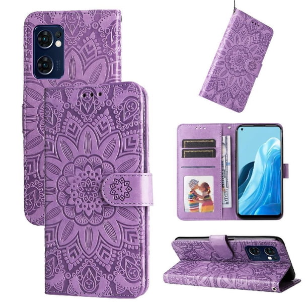 Funda tipo cartera FOXDOCK para OPPO Find X5 Lite , diseño girasol en relieve, cuero PU, cierre magnético, soporte y tarjetero