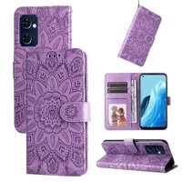 Funda Tipo Cartera Foxdock Para Oppo Find X5 Lite , Diseño Girasol En Relieve, Cuero Pu, Cierre Magnético, Soporte Y Tarjetero
