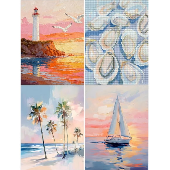Kits de Arte con Diamantes LEZHIJIA Pack de 4 - Tema Playa 30x40 cm