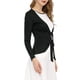 thumbnail image 4 of INSPIRE CHIC Cárdigan de punto abierto con lazo al frente, manga larga, dobladillo con volantes, para mujer, regreso a clases, talla M, negro, 4 of 8