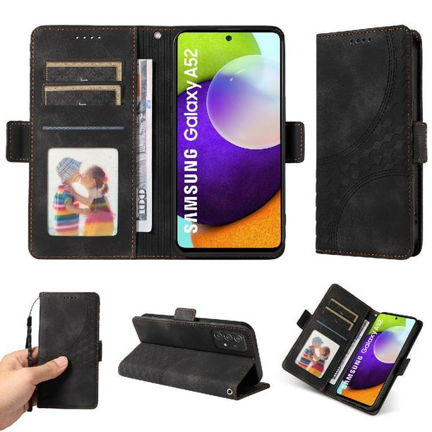 Carcasa FOXDOCK Samsung Galaxy A52 4G/5G de cuero PU, diseño acolchado clásico, protección contra caídas y rayones