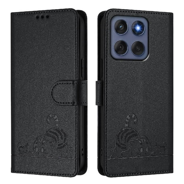 Funda tipo cartera FOXDOCK para Motorola Edge 60 con soporte, ranuras, RFID, diseño de gato