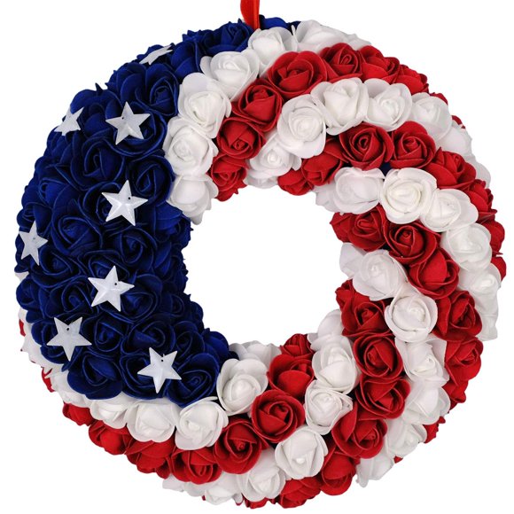 Corona Idílica Patriótica Americana Roja Blanca y Azul de 33 cm