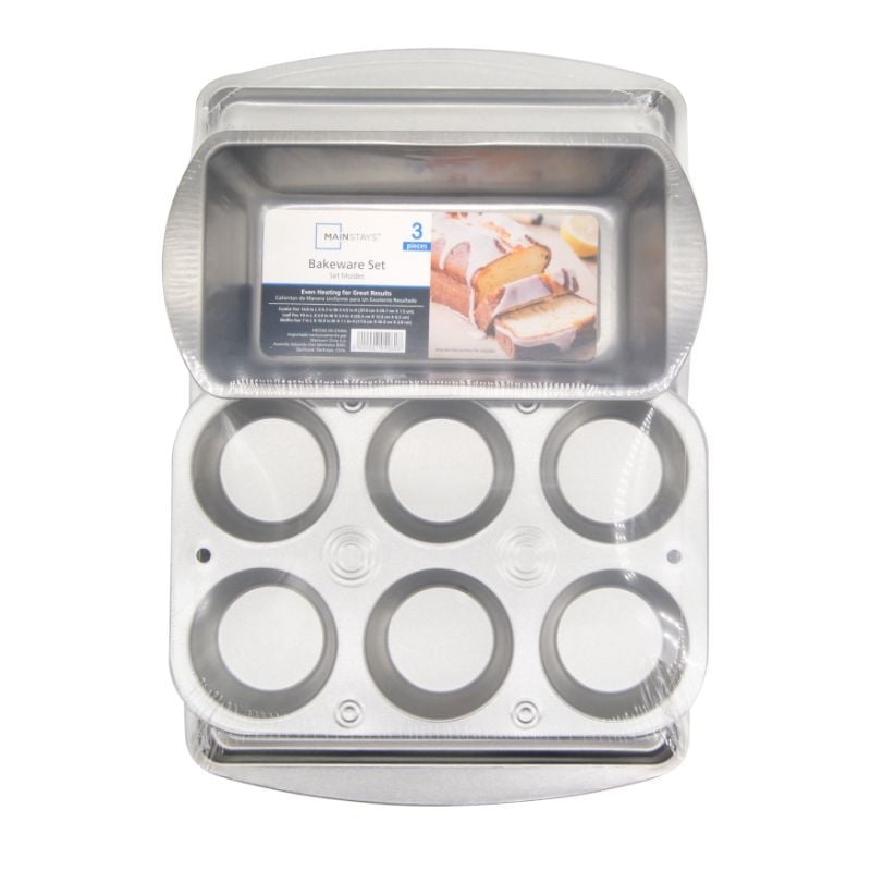 Mainstays - Set De Molde Para Hornear 3 Piezas Tin Plateado