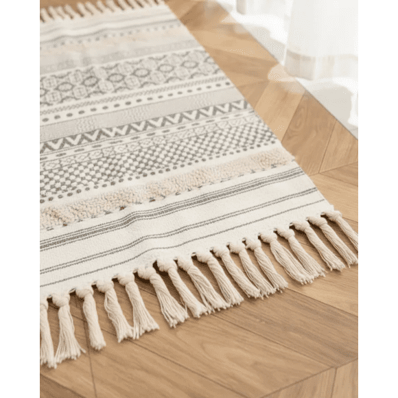 Pack de 2 Alfombra de Lino Bajada de Cama estilo Boho medida 60 cm x 90 cm