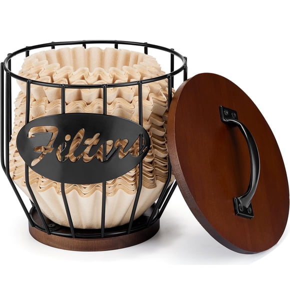 Soporte de filtro de café Yangbaga para 8-12 tazas con tapa de madera, negro