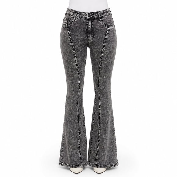 Jeans Mujer Flare Gris Tiro Alto J9358