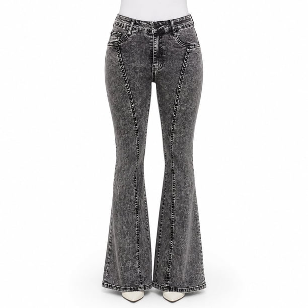 Jeans Mujer Flare Gris Tiro Alto J9358