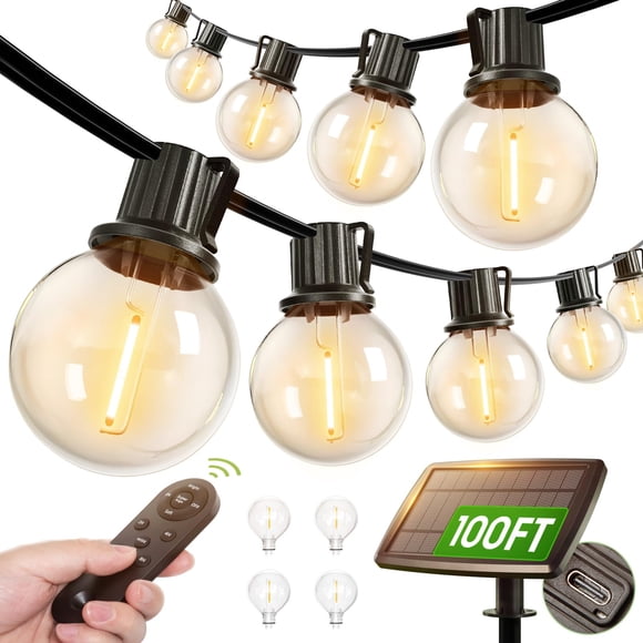 Cadena de luces solares Addlon, 100 pies, 54 LED, control remoto, resistente al agua