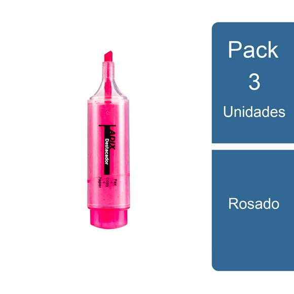 Pack 3 Destacador Biselado Transparente Rosado