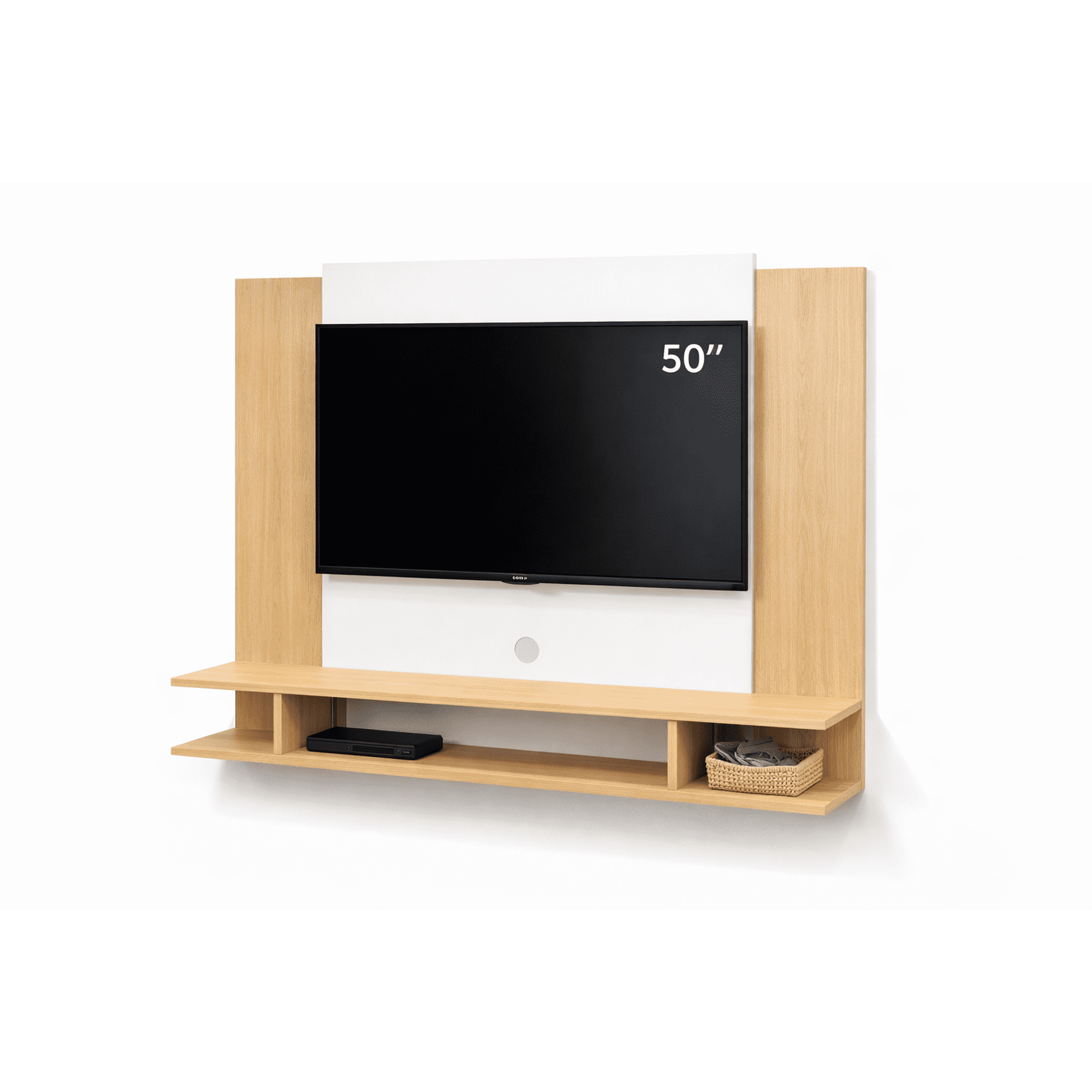 Space Home - Panel Tv 50” Madera Clara Con Repisa Flotante 118,5 Cm