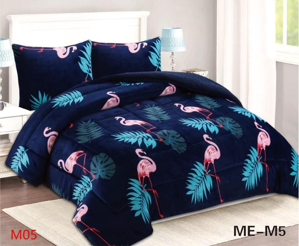 Genérico - Cobertor Chiporro 1 1/2 Plazas - Azul Marino Flamencos M5