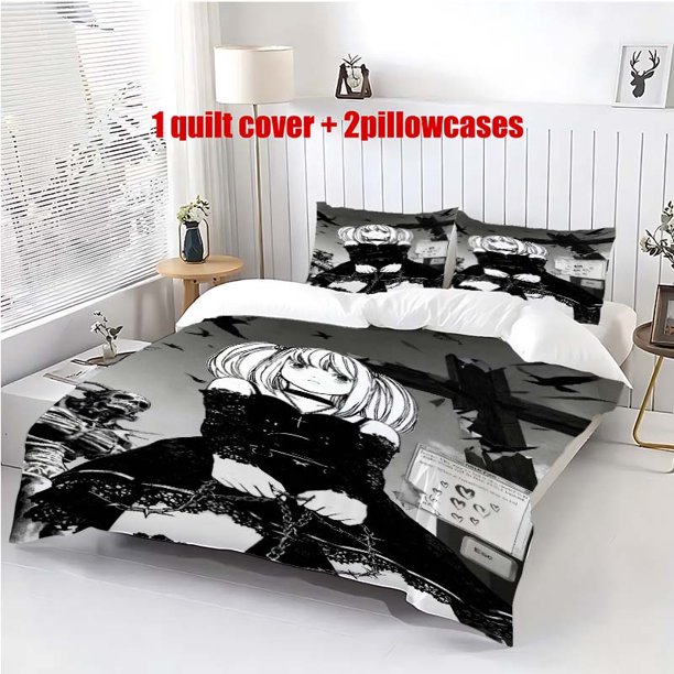 3pcs Death Note Female Character Dark Contract Theme Pattern Bedding Set Duvet Cover and Pillowcases