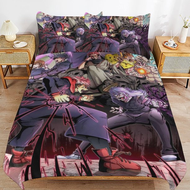 Jujutsu Kaisen Bedding Set Duvet Cover Comfortable and Lightweight Cartoon Bedding 3 Piece Bed Set