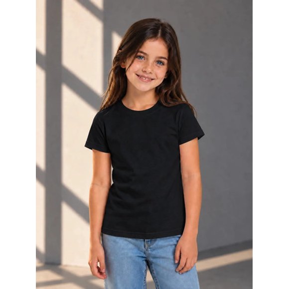 Poleras Niños Basica 100% Algodon Manga Corta Cuello Redondo Negro 8 Lisa