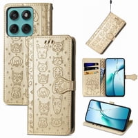 Funda Cartera Foxdock Para Motorola Edge 60 Fusion , Flip Pu Con Relieve De Gatos Y Perros, Tarjetero Y Soporte