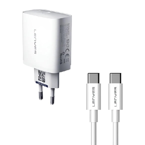 Cargador Rápido Lenyes Lch83 Gan Dual 65w + Cable Tipo C - Certificado