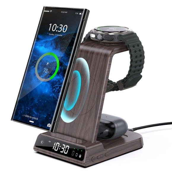 Estación de carga con cargador inalámbrico con reloj para Samsung