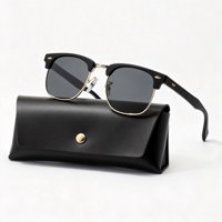 Polasup Lentes De Sol Gafas De Sol Con Montura Negra Y Detalles Dorados, Estilo Clásico, Incluye Estuche Elegante