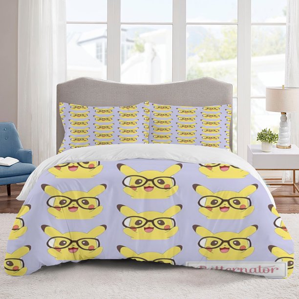 Poke mon Bedding Sets Cartoon Duvet Cover Lightweight 3 Piece Bet Sets for Kids Boys Girls