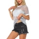 thumbnail image 4 of INSPIRE CHIC Camiseta de Malla para Mujer Cubierta de Fiesta Manga Corta Transparente Tops L Plata Blanca, 4 of 6