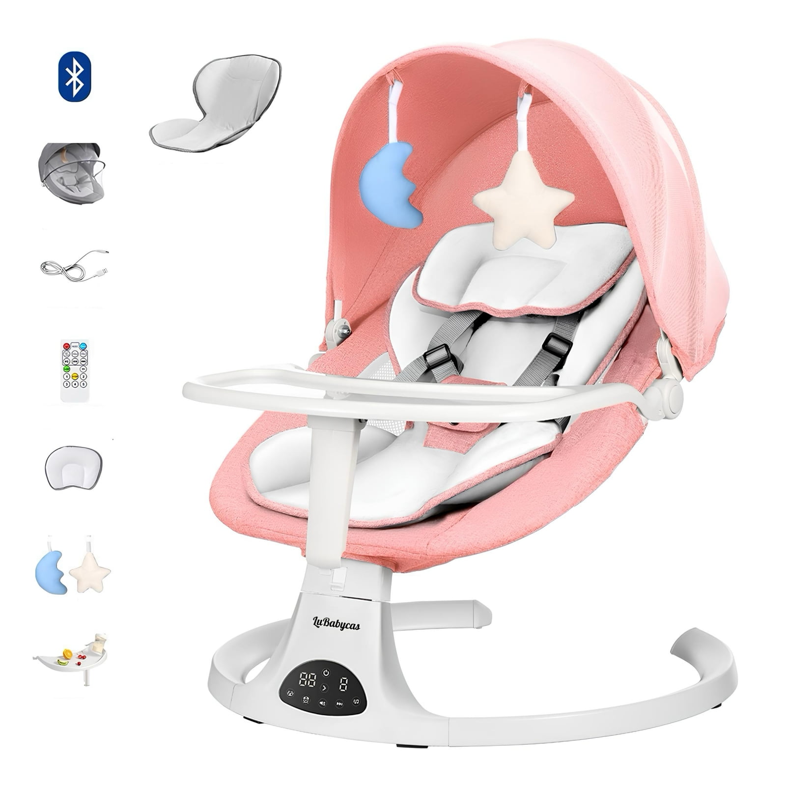 Mecedora Eléctrica 2 En 1 Bluetooth Yoya Rosada Lubabycas