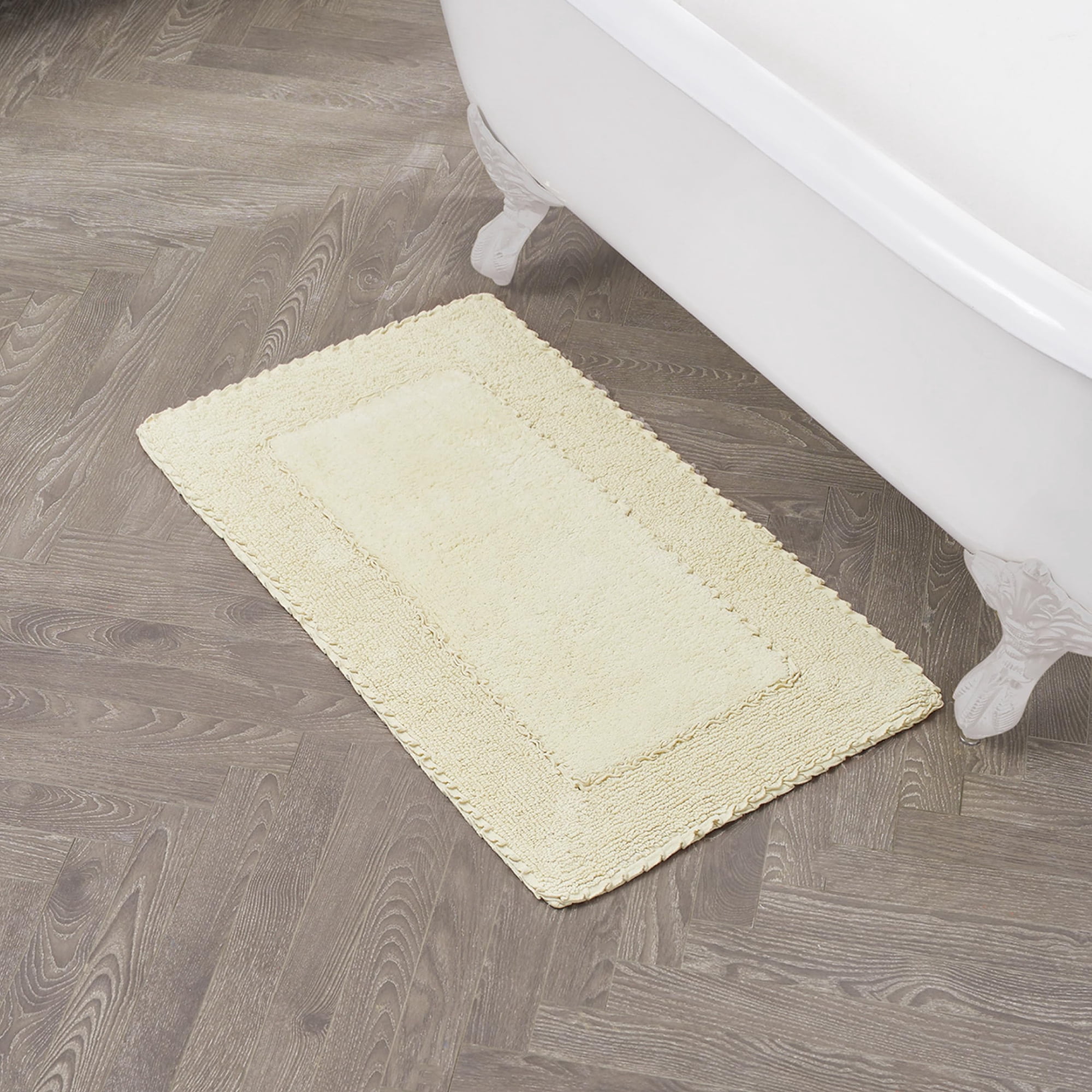 Alfombra De Baño Laura Ashley Con Borde De Volantes 100% Algodón Amarilla 50x85 Cm