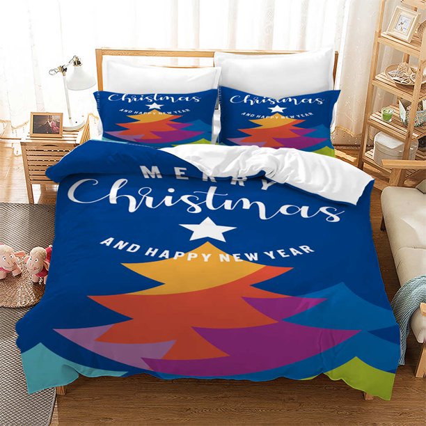 1pc Duvet Cover 2pillowcase Christmas Theme Tree Happy New Year Scene Decor Comforter Cover for Family Teens Gift Bedroom Decor Bed Sheets