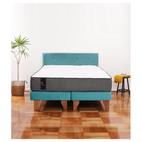 Latam Home - Cama Europea Zen Best 2 Plazas Colchon Resortes Base Dividida + Respaldo Tela Turquesa