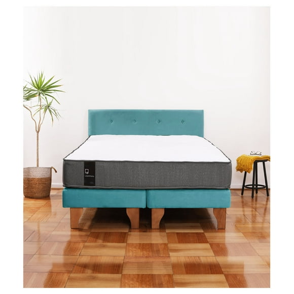 Cama Europea Zen Best 2 Plazas Colchon Resortes Base Dividida + Respaldo Tela Turquesa