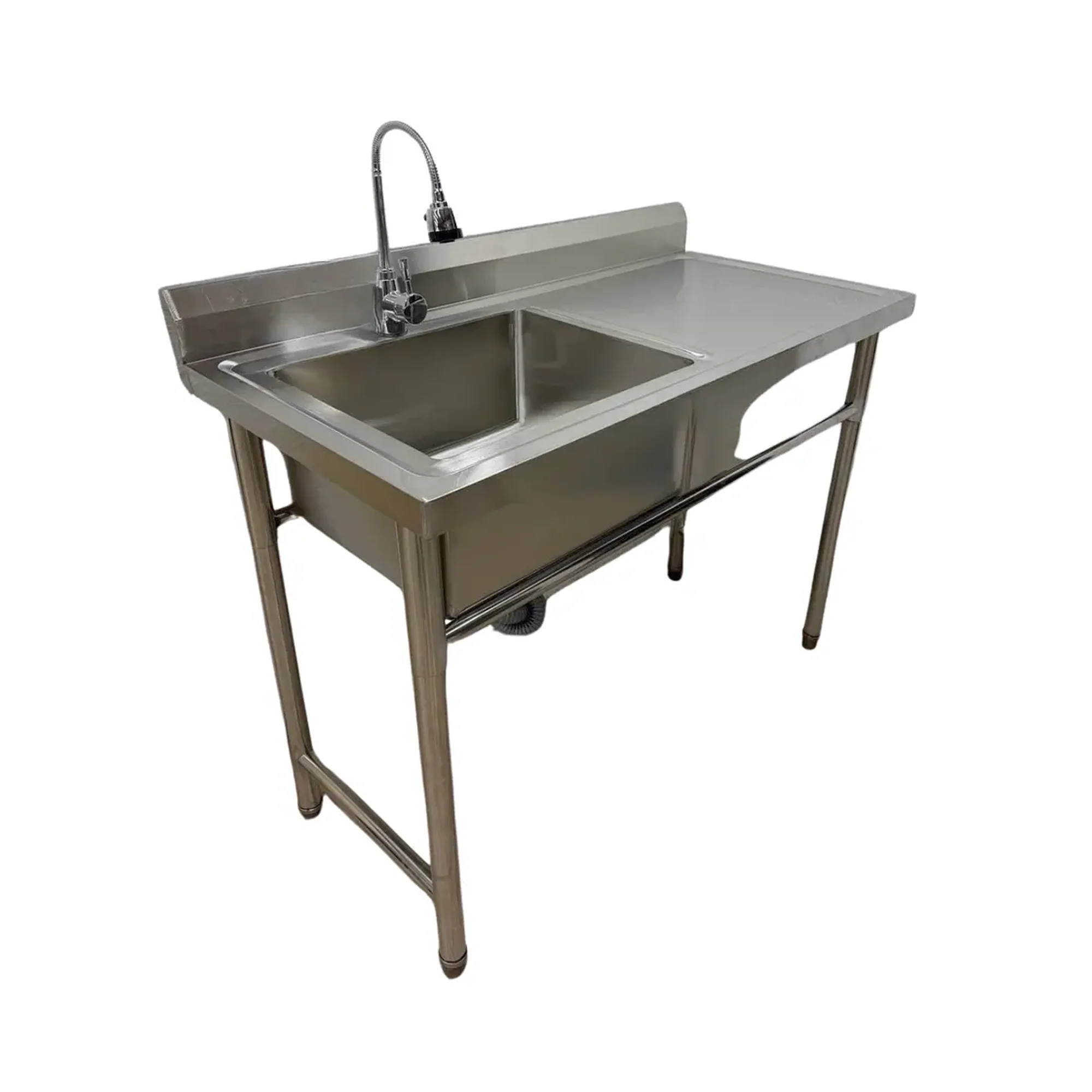 Moderm Space - Lavafondos Industrial De Acero Inoxidable 120x60 Cm Secador Derecho Con Griferia De Regalo + Desague Y Sifón
