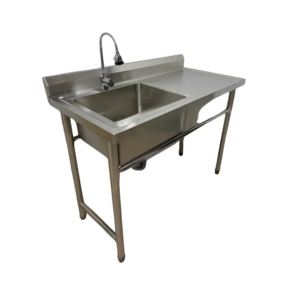 Lavafondos Industrial De Acero Inoxidable 120x60 cm Secador Derecho con Griferia de Regalo + desague y sifón