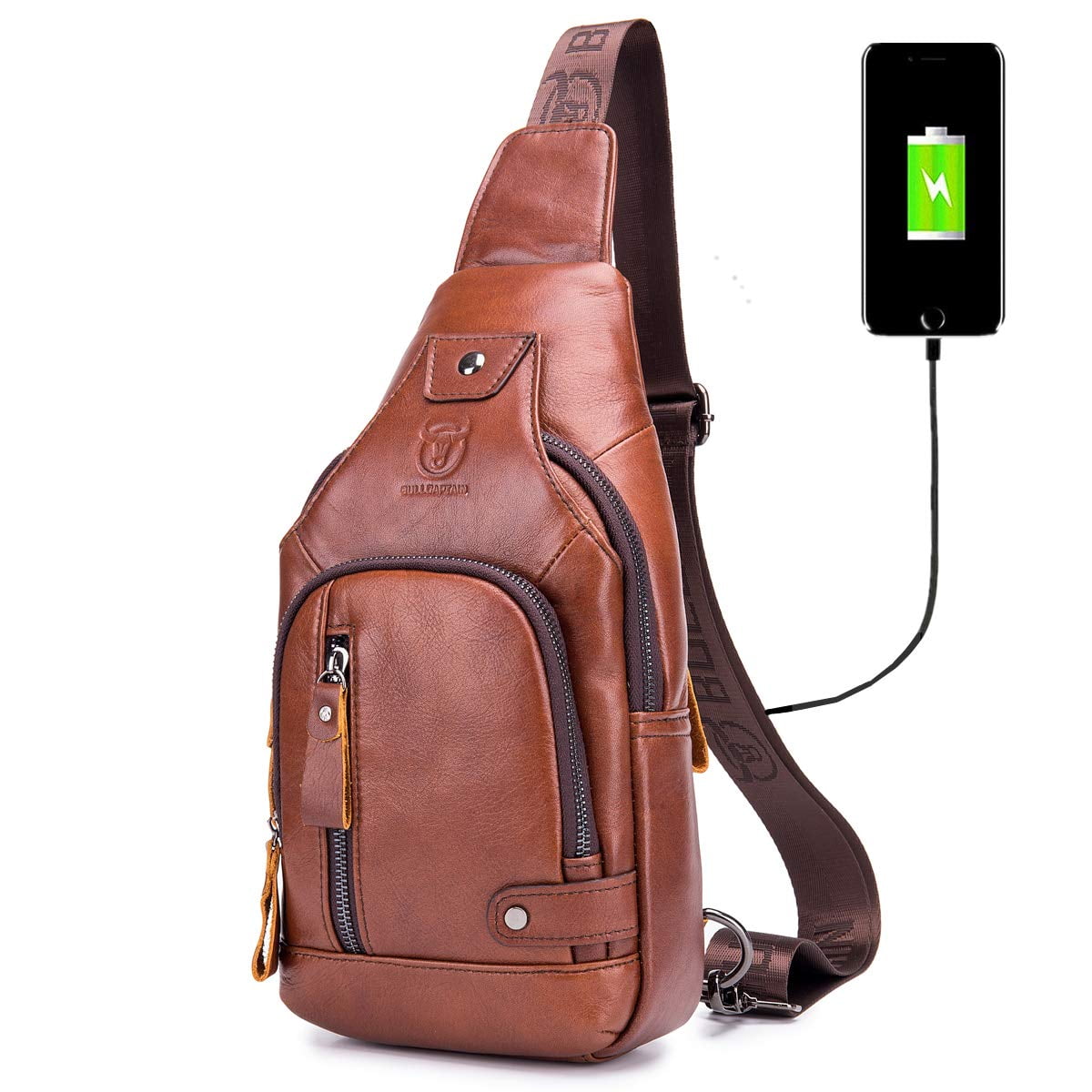 Bandolera Bullcaptain De Piel Auténtica Con Puerto Usb Para Hombre