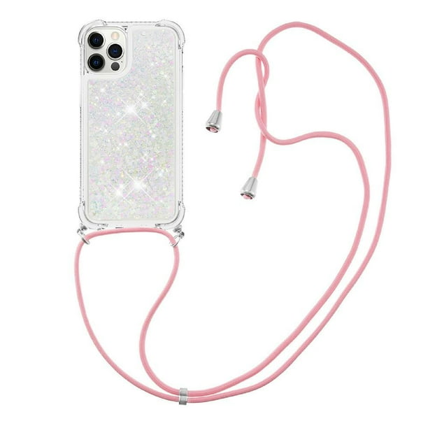 Funda FOXDOCK para iPhone 12 Pro Max con Cuerda Ajustable, Brillo Líquido, Protección Antigolpes y Lente – Ideal para Regalo