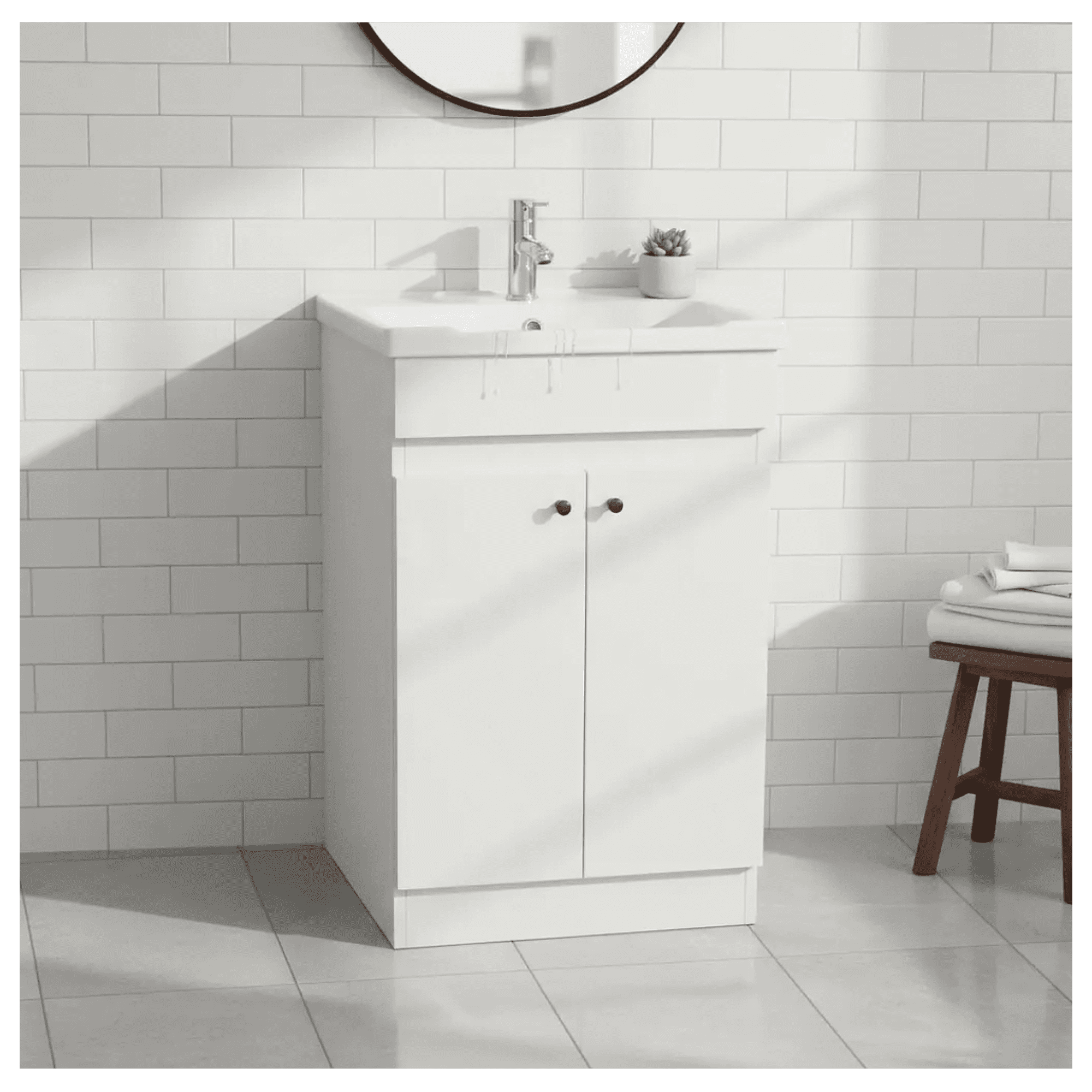 Modern Space - Mueble Vanitorio 60x47 Cm Blanco Con Lavamanos Y Grifería ¡listo Para Instalar!