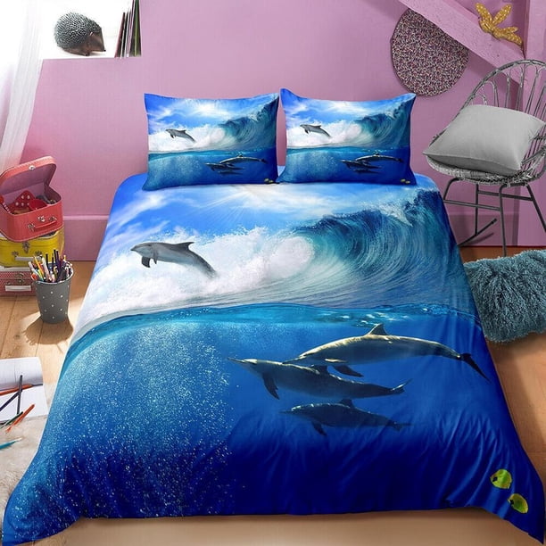 Dolphin Sea Wave Quilt Duvet Cover Set Double Pillowcase Home Textiles Soft3-Piece Bedding Set