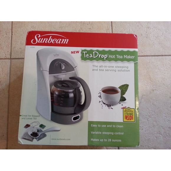 Hot Tea Maker Sunbeam HTM3, tetera blanca de vidrio de 800 ml