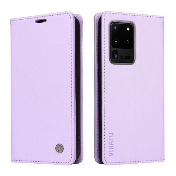 Funda Billetera de Cuero para Samsung Galaxy S20 Ultra con Tarjetero y Soporte - Tapa Magnética Morado