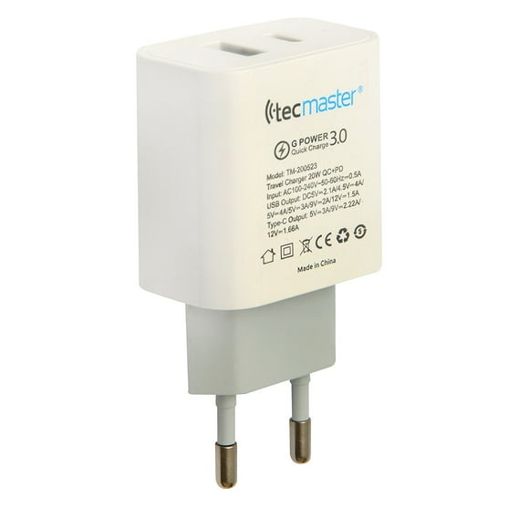 Cargador Usb C Y Usb Carga Rápida 20w Certificado Sec Color Blanco..