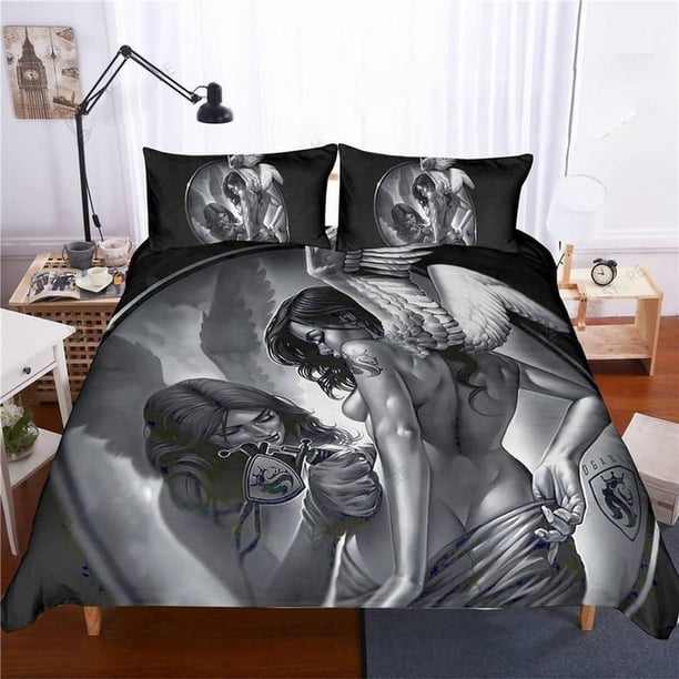 Skull Beauty Tattoo Quilt Duvet Cover Set Bedding Doona Cover Bedclothes Queen3-Piece Bedding Set