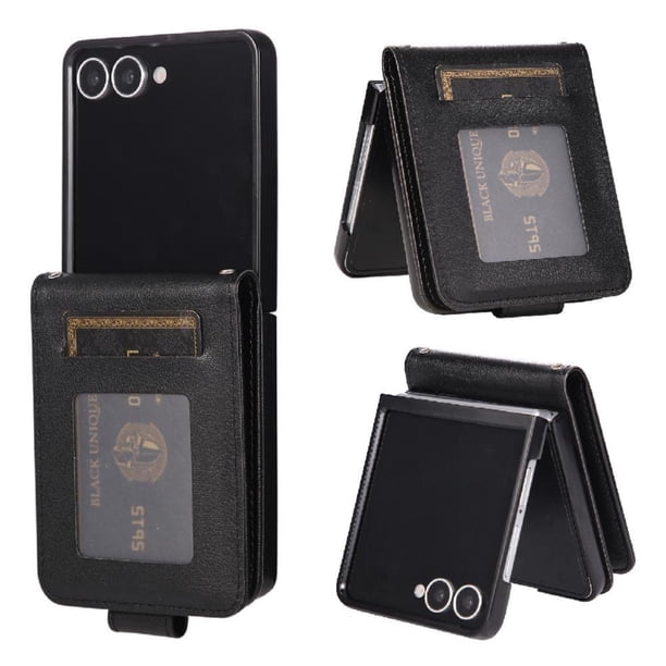 Funda Cartera para Samsung Galaxy Z Flip7 con Tarjetero, Soporte y Cordón - Protección Negro